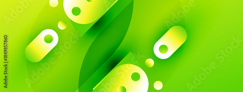 Abstract green design features rounded shapes, curves, gradients. Modern aesthetic, vibrant colors create dynamic composition.