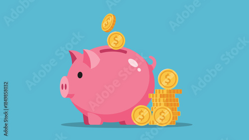 Saving money concept illustration with piggy bank and coins in a vibrant design
