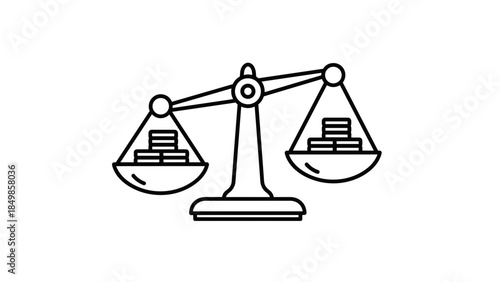 Financial balance outline icon featuring scales with stacked coins for accounting and finance
