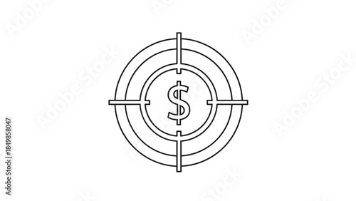 Savings goal outline icon featuring target with dollar sign for financial planning and motivation
