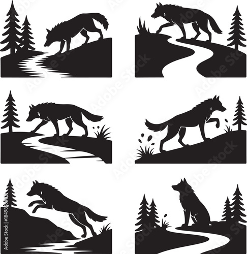 Majestic Wolf Silhouette Vector Illustration – Wild Animal Logo Design