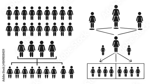 black silhouette people icons showing population statistics demographics groups hierarchy and organizational structure infographic elements
