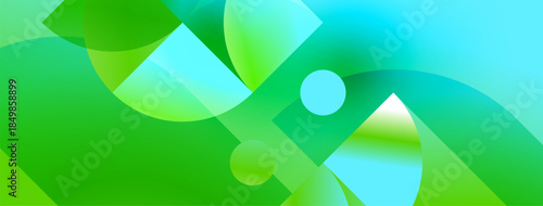 Abstract design features flowing green, turquoise shapes. Soft gradients create dynamic visual texture, modern aesthetic.