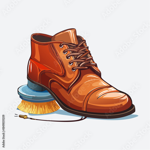 Brown leather boot with polishing brush