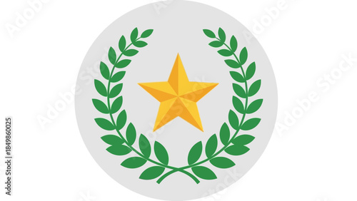A golden star emblem surrounded by a wreath of leaves on a circular badge