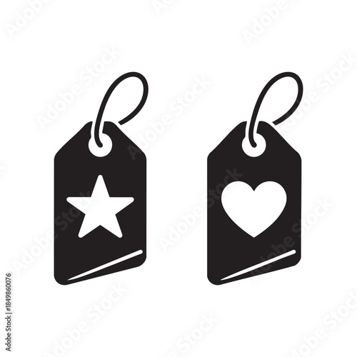 Black and white gift tags vector with star and heart icons holiday present labels minimal design