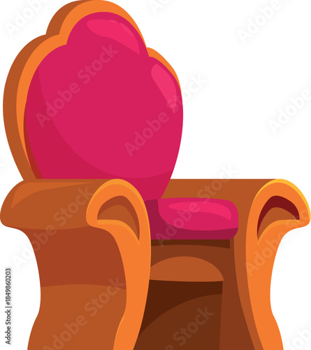 Luxurious cartoon king throne with red upholstery symbolizing royalty, power, and authority