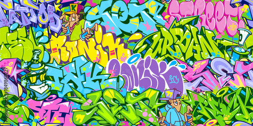 Seamless Colorful Modern Abstract Urban Style Hiphop Graffiti Street Art Vector Background Template