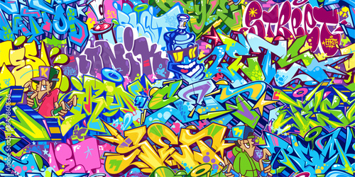 Trendy Seamless Colorful Modern Abstract Urban Style Hiphop Graffiti Street Art Vector Background