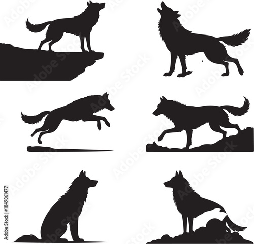 Majestic Wolf Silhouette Vector Illustration – Wild Animal Logo Design