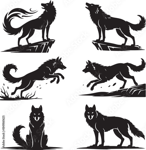 Majestic Wolf Silhouette Vector Illustration – Wild Animal Logo Design