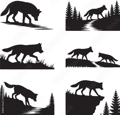 Majestic Wolf Silhouette Vector Illustration – Wild Animal Logo Design