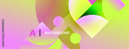 Abstract vibrant circles overlap, creating dynamic gradients. Pink, yellow hues dominate composition. Text reads AI BACKGROUND.