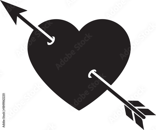Black heart pierced by cupid s arrow silhouette