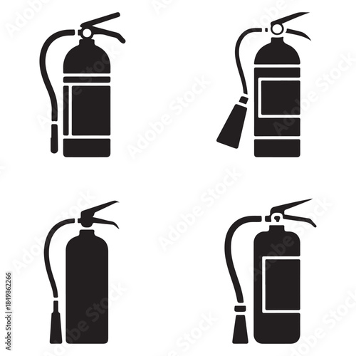 Fire Extinguisher Icons in Black Silhouette Style