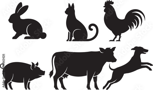 Silhouette collection of farm and domestic animals