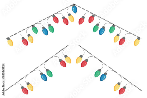 Christmas Lights Isolated on Transparent Backgound. Festive Colorful Christmas Lights String Decoration. Vector Graphic for Christmas Cards, Banners, Poster, Web