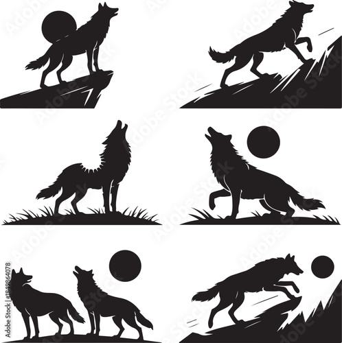 Majestic Wolf Silhouette Vector Illustration – Wild Animal Logo Design