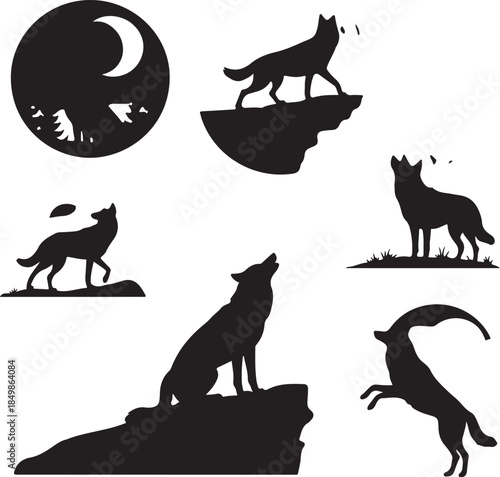 Majestic Wolf Silhouette Vector Illustration – Wild Animal Logo Design