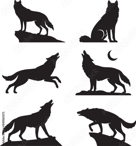 Majestic Wolf Silhouette Vector Illustration – Wild Animal Logo Design