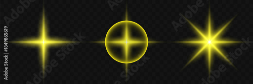 Line, star shiny golden light effect vector illustration on transparent background