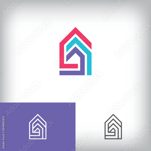 Simple upward arrow house logo. Geometric real estate template.