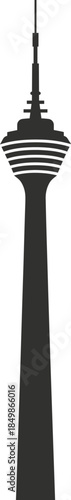 Menara kuala lumpur communication tower silhouette illustration in black and white