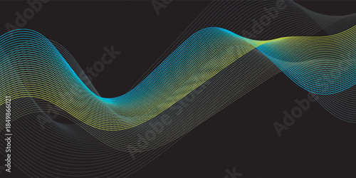 Latar belakang abstrak dengan gelombang hitam dan emas. Latar belakang memiliki garis yang halus dan mengalir dengan tekstur yang gelap dan elegan. Warna hitam dan emas. 