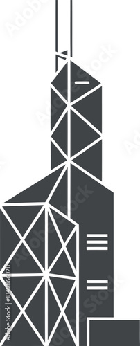 Bank of China Tower skyscraper silhouette in black vector format.