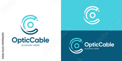 Creative simple optic cable logo template. Letter C and O with cable wired logo design vector illustration.