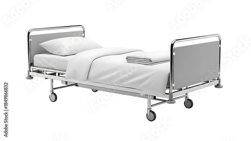 Hospital Bed with White Linens and Pillow.