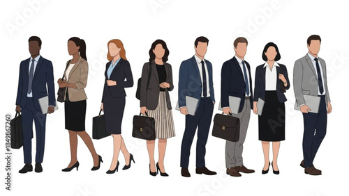 Corporate team of business people walking together confidently