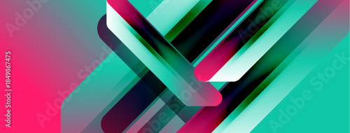 Abstract geometric composition. Vivid gradients, intersecting planes create dynamic visual effect. Modern design, bright colors dominate.