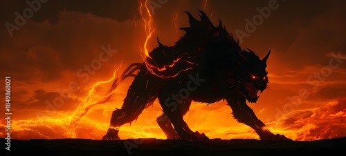 silhouette of fenrir ifrit ,generative AI