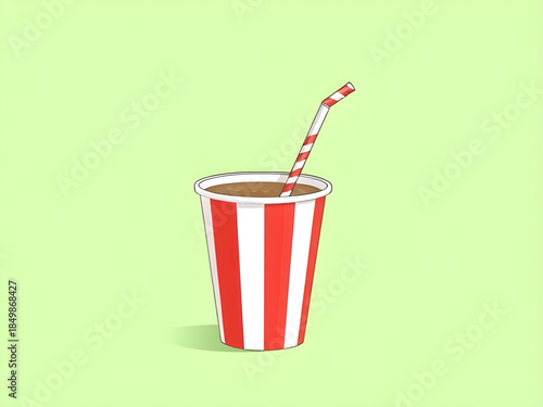 soda, soft drink, cola, fizzy drink, beverage, drink, fast food, takeaway, disposable cup, paper cup, cup, straw, lid, cold drink, refreshment, cafe, restaurant, diner, snack, junk food, cartoon, illu
