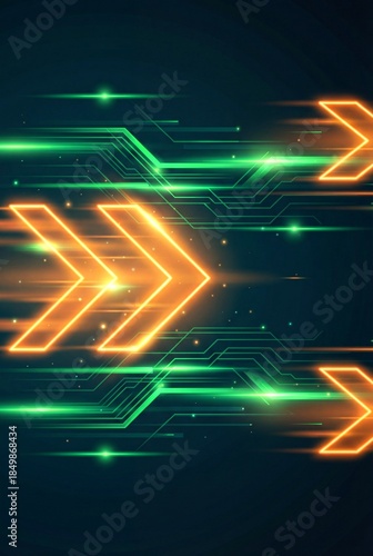 Digital arrows moving in a virtual space with bright colors