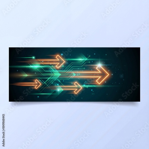 Stream of arrows moving in different directions with colors and light