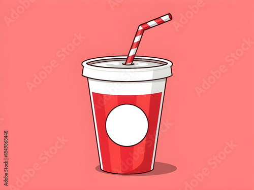 soda, soft drink, cola, fizzy drink, beverage, drink, fast food, takeaway, disposable cup, paper cup, cup, straw, lid, cold drink, refreshment, cafe, restaurant, diner, snack, junk food, cartoon, illu