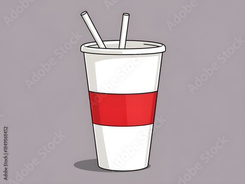 soda, soft drink, cola, fizzy drink, beverage, drink, fast food, takeaway, disposable cup, paper cup, cup, straw, lid, cold drink, refreshment, cafe, restaurant, diner, snack, junk food, cartoon, illu