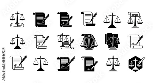 Justice emblems showcasing legal balance and written agreements for diverse contexts