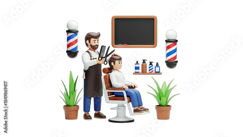 Barber Cutting Hair of a Customer in a Salon