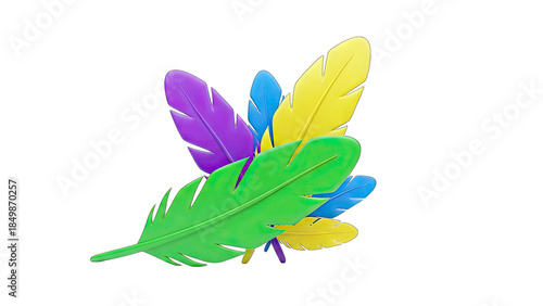 Colorful Feathers Composition on White Background