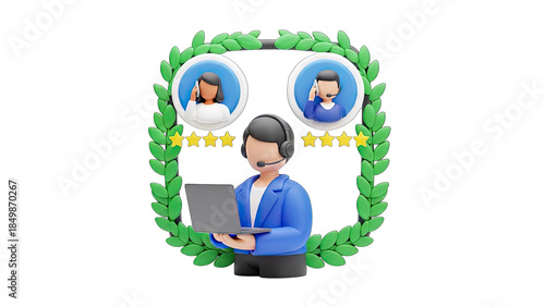 Customer Service Representative Working with Laptop and Providing Feedback