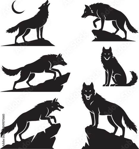 Majestic Wolf Silhouette Vector Illustration – Wild Animal Logo Design