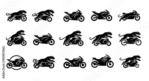 Panther and Motorcycle Icon Collection: Bold Logos for Automotive and Wildlife Enthusiasts