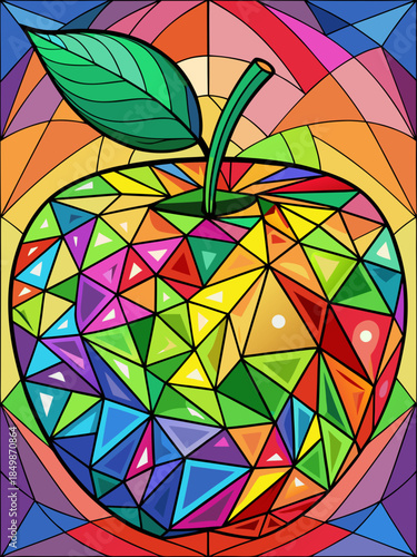 Apple real, Stained Glass Style , rainbow color