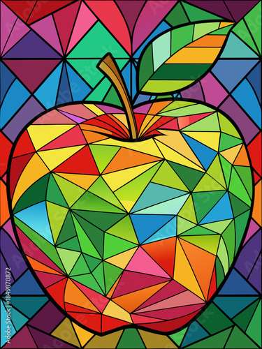 Apple real, Stained Glass Style , rainbow color