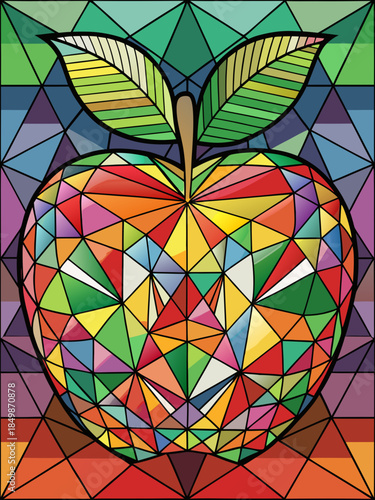 Apple real, Stained Glass Style , rainbow color