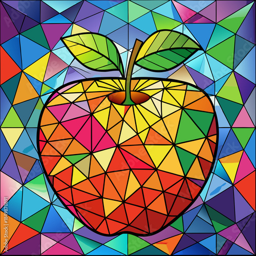 Apple real, Stained Glass Style , rainbow color