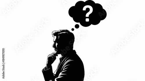  Pensive Silhouette with Question Mark Bubble. Contemplation, Uncertainty, and Problem Solving Concept.
